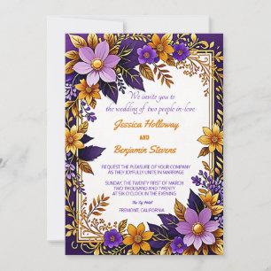 Invitation Mariage d'or floral violet ultra violet