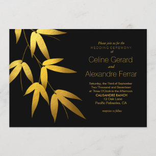 Invitation Mariage d'or Glam Bamboo Feuille noir