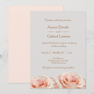 Invitation Mariage d'or gris flou rose pâle Rose