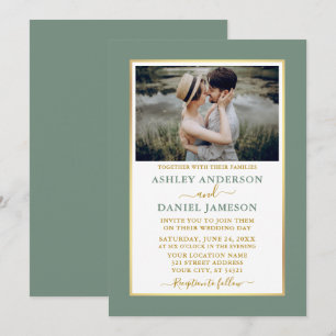 Invitation Mariage d'or moderne élégant Sage Green