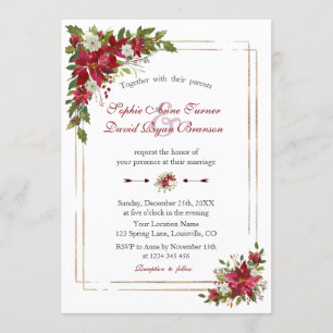 Invitation Mariage d'or moderne hiver rouge blanc Poinsettia