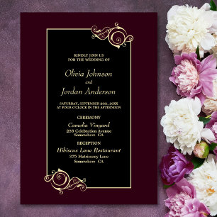 Invitation Mariage d'or noir Bourgogne détaillé