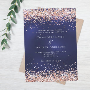 Invitation Mariage d'or rose bleu marine