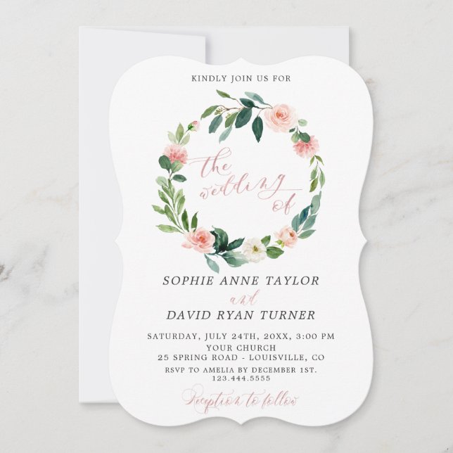 Invitation Mariage d'or Rose floral à crème blanche moderne (Devant)