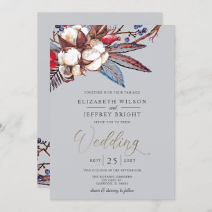 Invitation Mariage d'or Russe Winter Cotton Red Berries