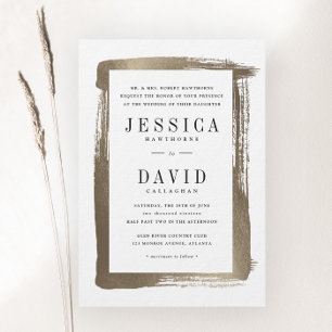 Invitation Mariage d'or satiné brossé moderne