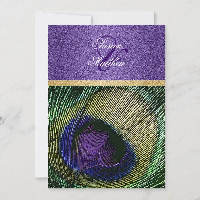 Invitation mariage d'or vert pourpre (Devant)