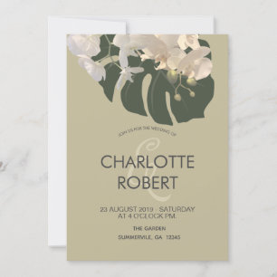 Invitation Mariage d'orchidées blanches à feuilles tropicales