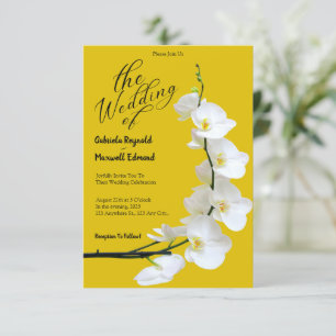 Invitation Mariage d'orchidées florales modernes Jaunes et Bl
