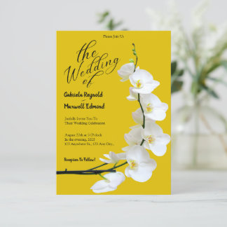 Invitation Mariage d'orchidées florales modernes Jaunes et Bl