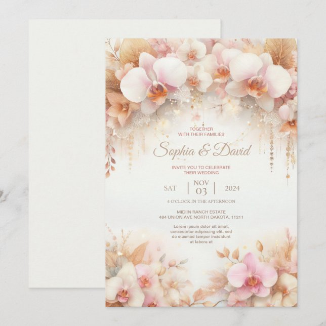 Invitation Mariage d'orchidées pastel Watercolor (Devant / Derrière)