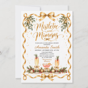 Invitation Mariage doré à ruban et gui & Mimosas Noël