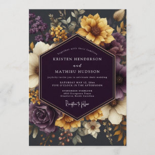 Invitation Mariage doré Aubergine