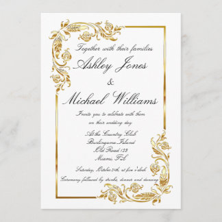 Invitation Mariage doré glamour glamour et blanc