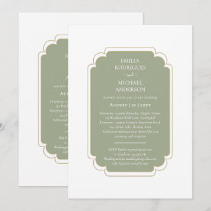 Invitation Mariage double face BILINGUE Olive Green