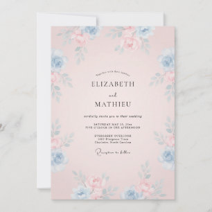 Invitation Mariage Douce Étreinte Bleu Pâle