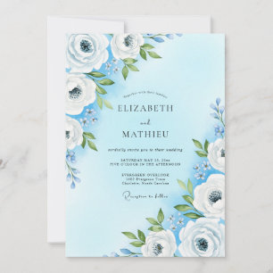 Invitation Mariage Douce Floraison Bleu Ciel