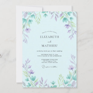 Invitation Mariage Douce Pervenche et Feuilles de Lilas
