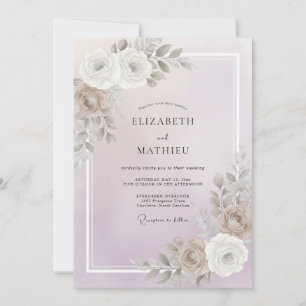 Invitation Mariage Douce Pivoine Taupe Mauve