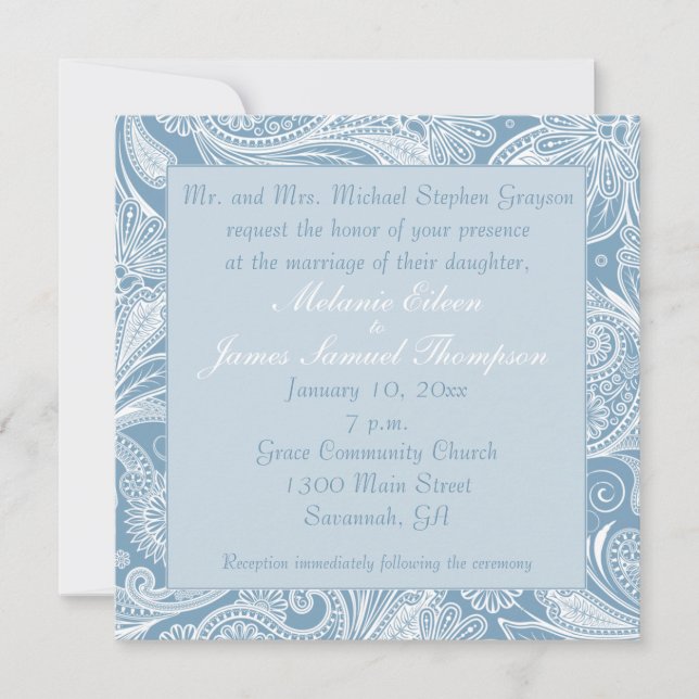 Invitation Mariage doux bleu blanc pâté (Devant)