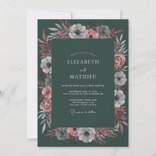 Invitation Mariage dramatique d'hiver vert émeraude
