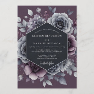 Invitation Mariage Dramatique Floraison d'Ardoise Violette