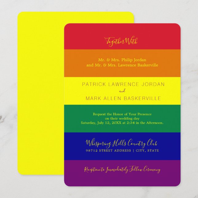 Invitation Mariage drapeau arc-en-ciel (Devant / Derrière)