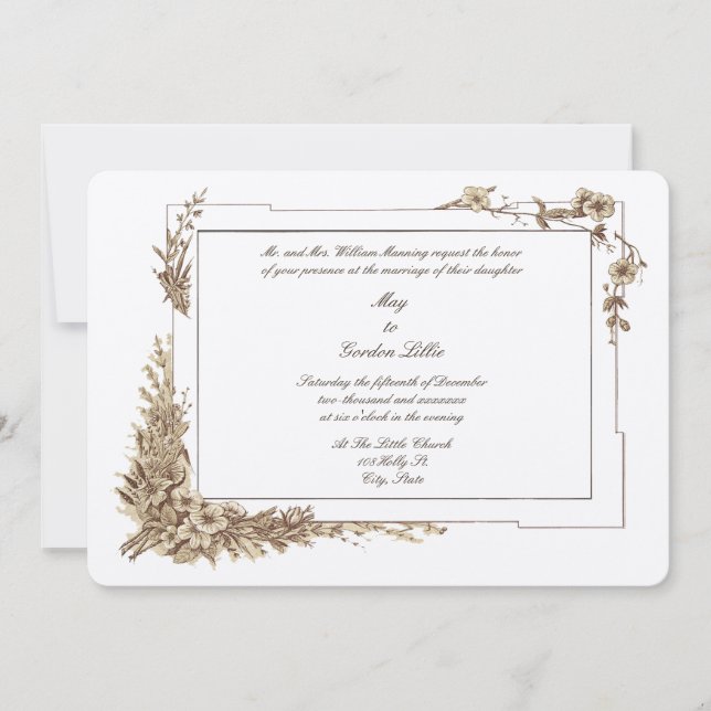Invitation Mariage du cadre d'art botanique de l'époque victo (Devant)