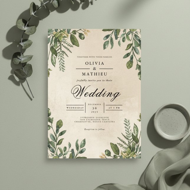 Invitation Mariage du cadre de feuillage vert de la forêt (Créateur téléchargé)