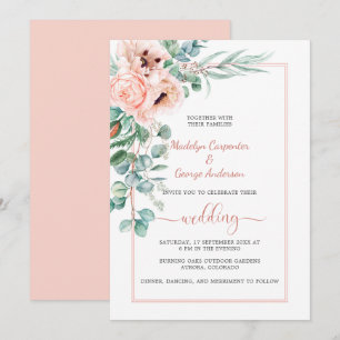 Invitation Mariage du cadre de pavois et de pivoines en ivoir
