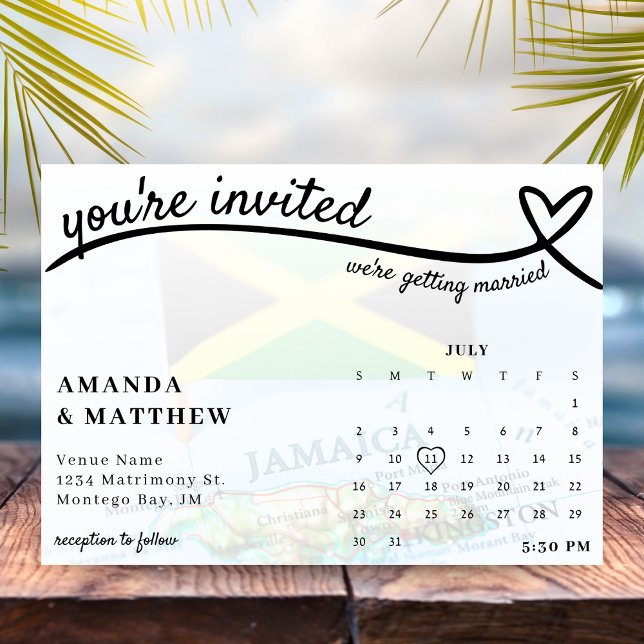 Invitation Mariage du calendrier cardio-vasculaire Jamaïque J (Jamaica Jamaican Flag Heart Calendar Wedding Invitation
)
