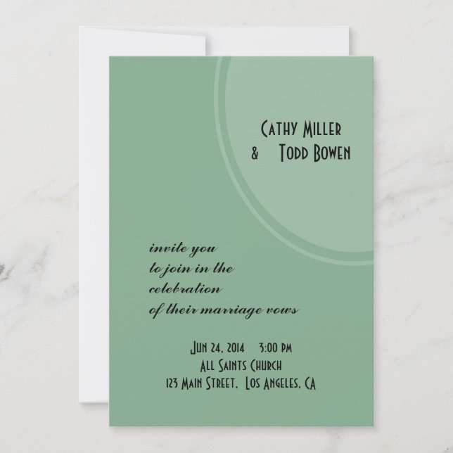 Invitation Mariage du cercle moderne vert clair (Devant)