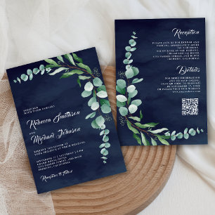 Invitation Mariage du code QR bleu de la marine de la branche
