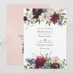 Invitation Mariage du code QR de la Bourgogne, de la marine e