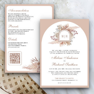 Invitation Mariage du code QR de la Pampas de Boho Floral Bei