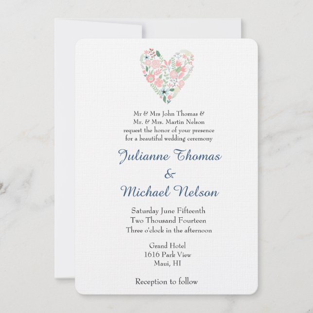 Invitation Mariage du coeur floral (Devant)
