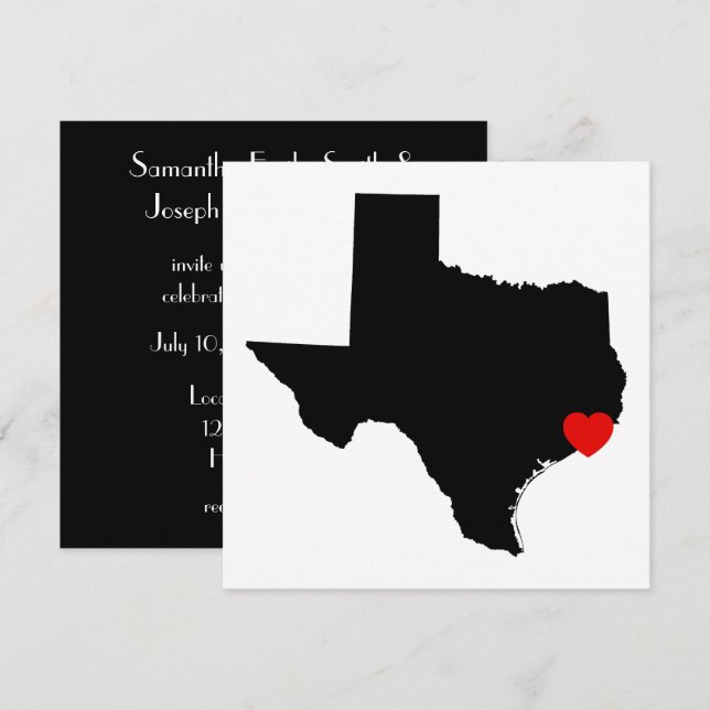 Invitation Mariage du Coeur Rouge du Texas blanc et noir (Devant / Derrière)