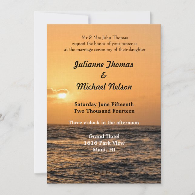 Invitation Mariage du coucher de soleil Hawaii (Devant)