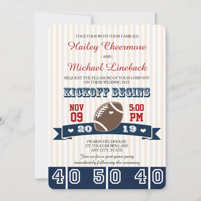 Invitation MARIAGE du FOOTBALL rouge de marine (Devant)
