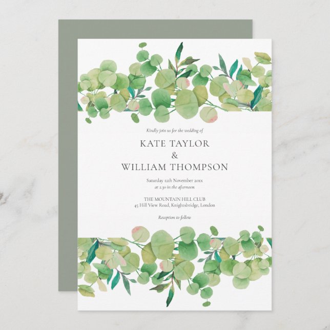 Invitation Mariage du jardin d'Eucalyptus (Devant / Derrière)