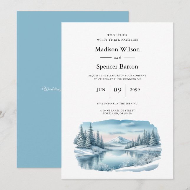 Invitation Mariage du lac Snowy Mountain Winter Lake (Devant / Derrière)