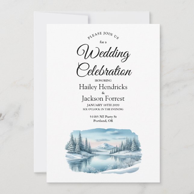 Invitation Mariage du lac Snowy Mountain Winter Lake (Devant)
