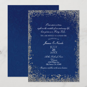 Invitation Mariage du livre de contes argent bleu marine prin