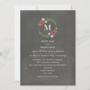 Invitation Mariage du monogramme de couronne florale inspiré 