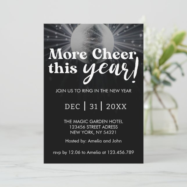 Invitation Mariage du Nouvel An élégant noir argent blanc (Debout devant)