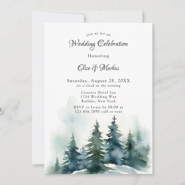 Invitation Mariage du paysage des arbres de Noël d'hiver (Devant)