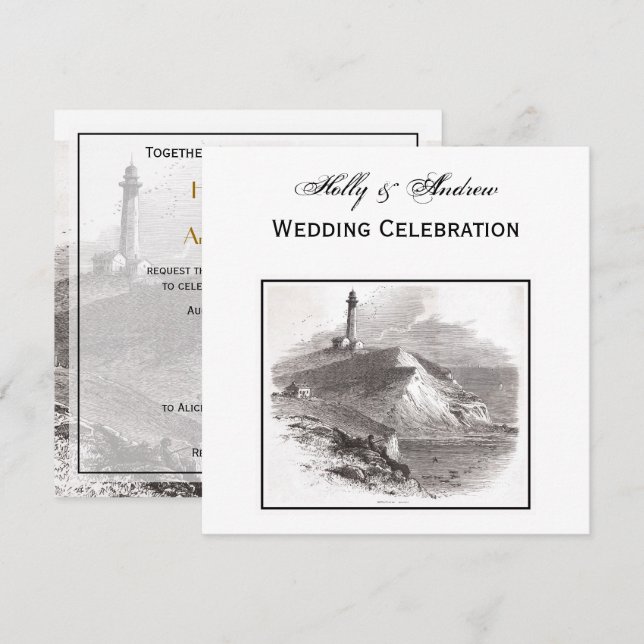 Invitation Mariage du phare de Montauk Point Hamptons (Devant / Derrière)