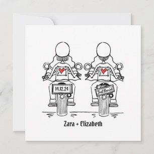 Invitation Mariage du soir de moto de deux mariées sur mesure