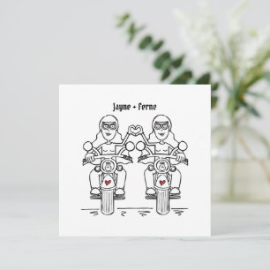 Invitation Mariage du soir de moto de deux mariées sur mesure
