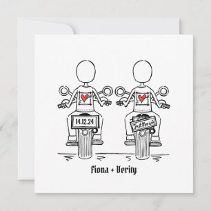 Invitation Mariage du soir de moto de deux mariées sur mesure